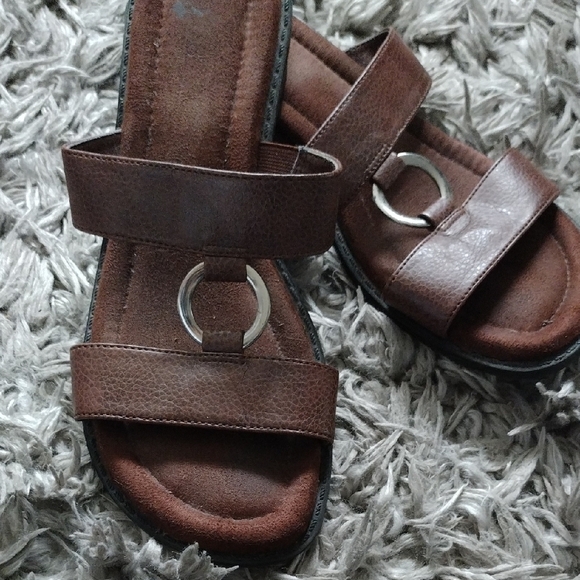 Brown Faux Leather Slide Sandals - Picture 3 of 10